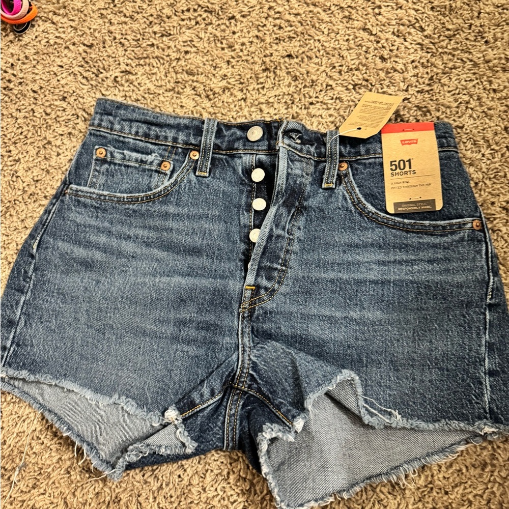 Levi's Blue High-Waisted Jean Shorts with Raw Hem